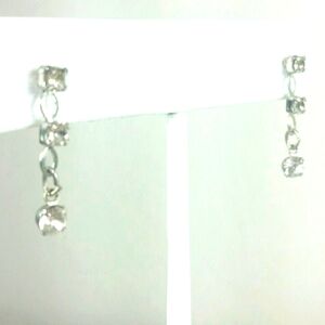 Earring post dangle Silver plated 3 CZ drop